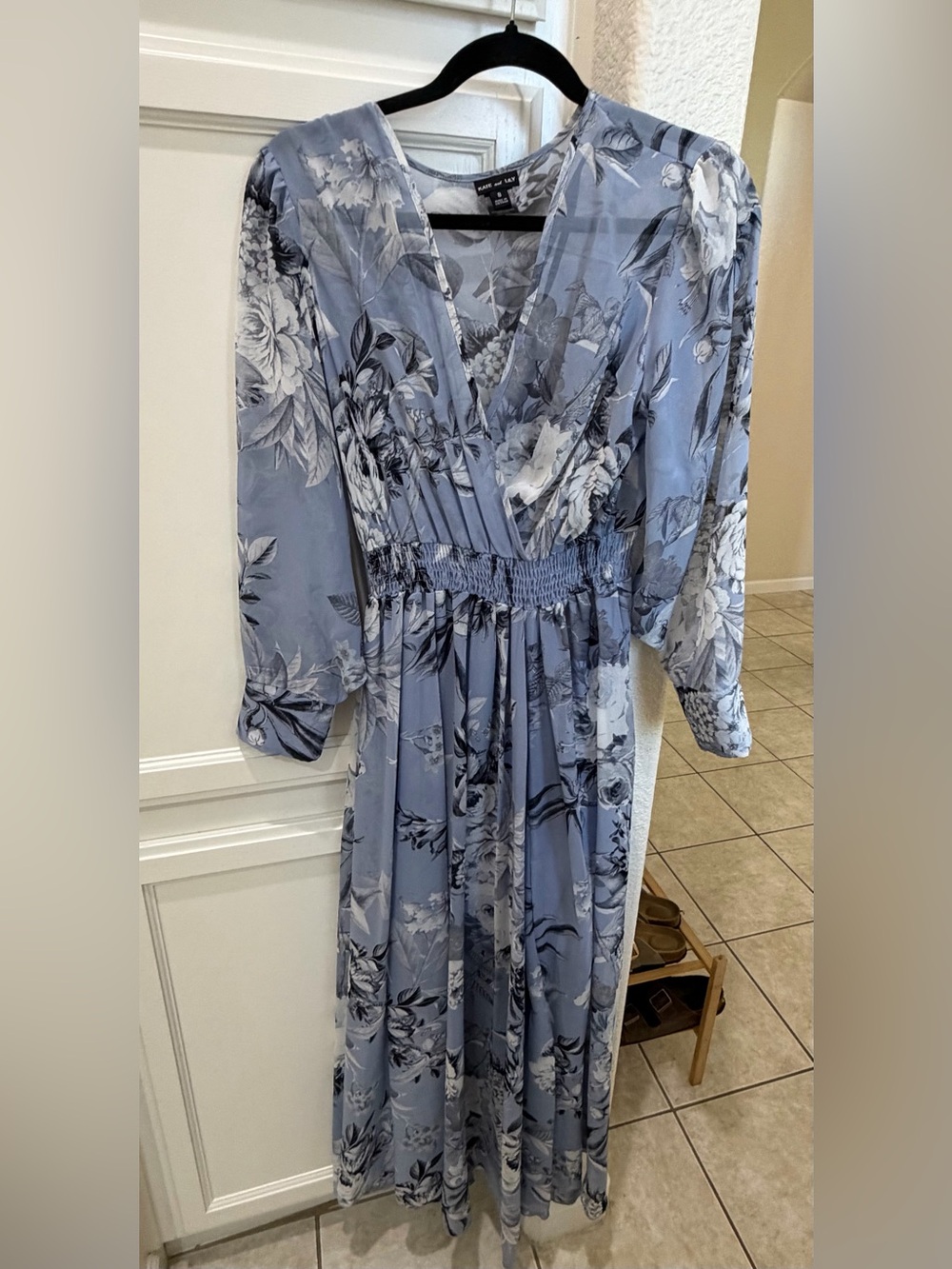 Floral Wrap Maxi Dress in Dusty Blue